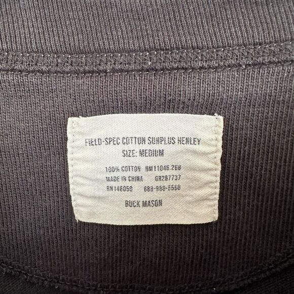 Buck Mason Men’s Black Vintage Long Sleeved Thermal Henley French Rib Cotton - Picture 10 of 12